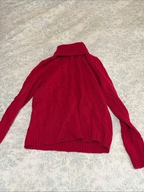 Sutton Studio Pink-Red Cable Turtleneck Sweater